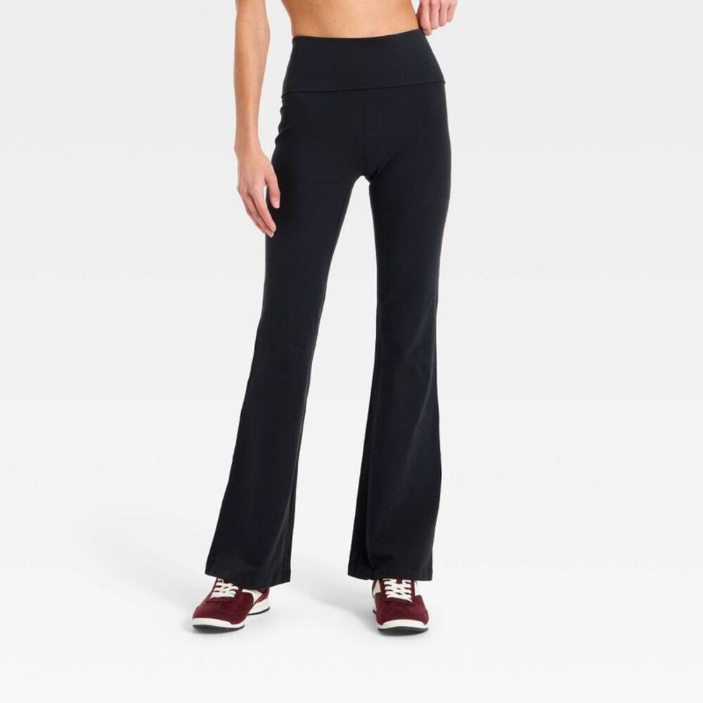 Women's Cotton Spandex High-Rise Foldover Flare Leggings - Black XXL